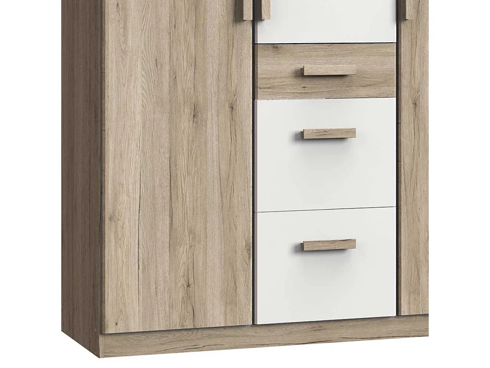 Kleiderschrank zweifarbig mit drei Schubladen Drehtüren