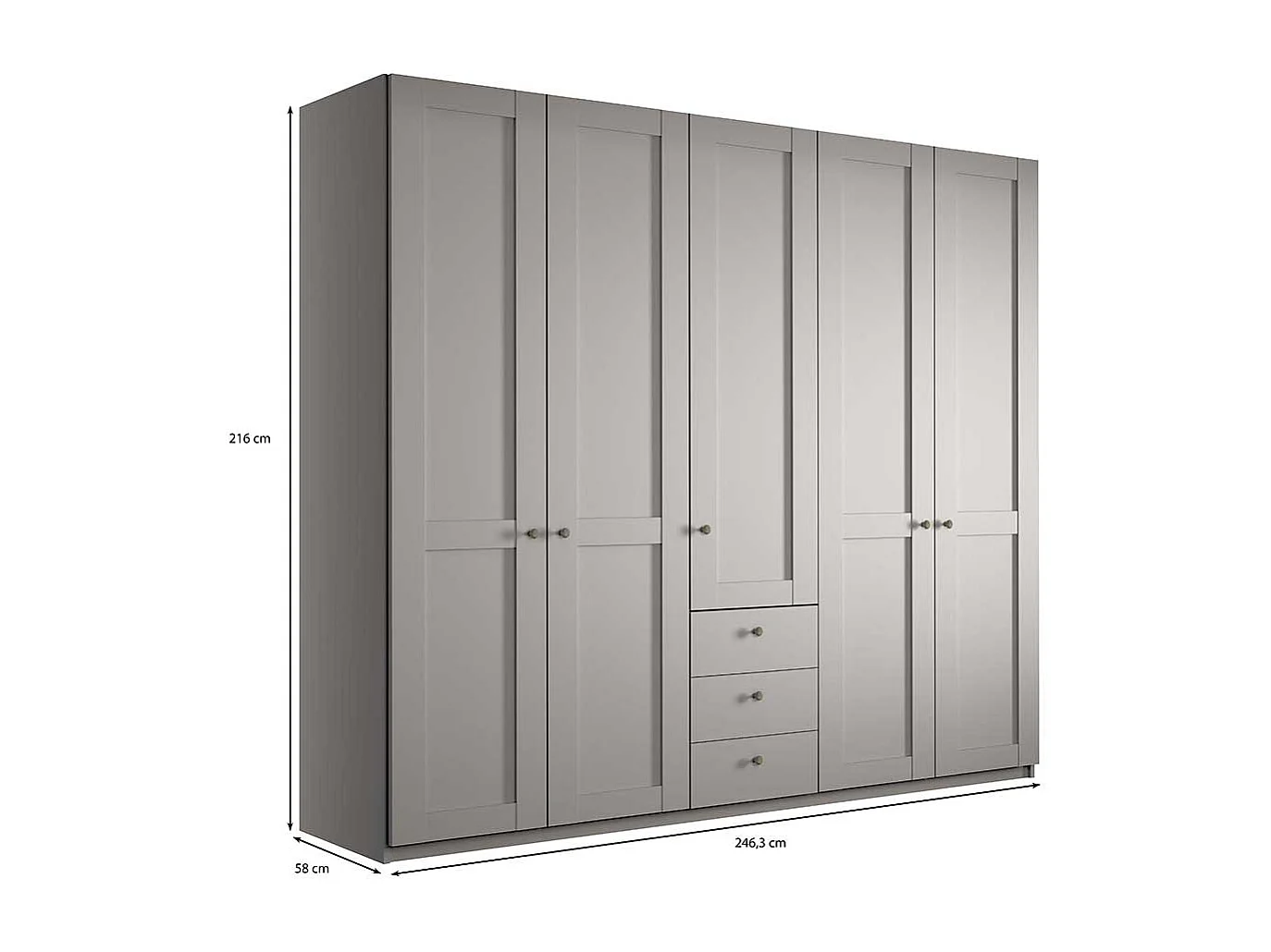 Landhaus Design Schlafzimmerschrank in Hellgrau 250 cm breit