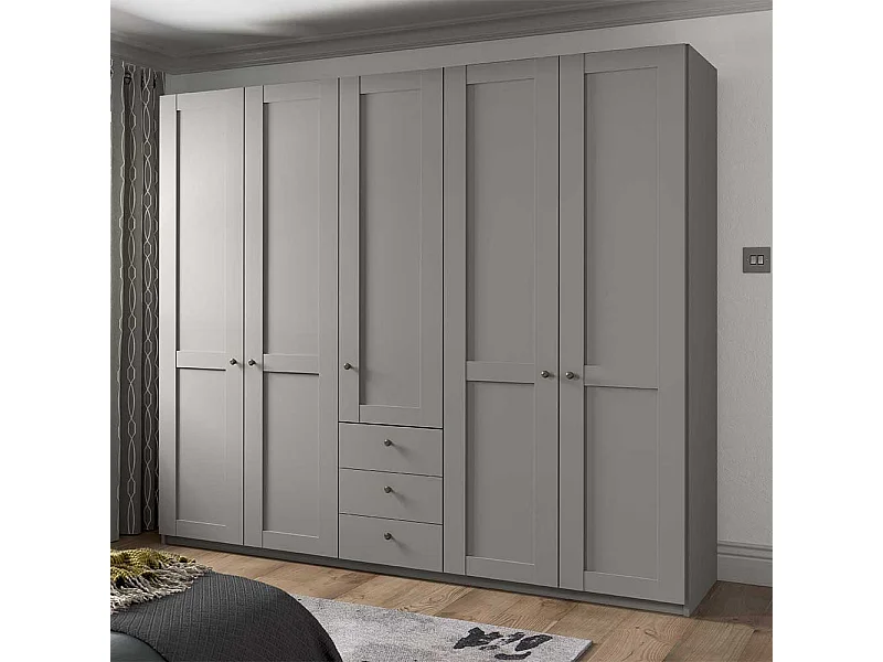 Landhaus Design Schlafzimmerschrank in Hellgrau 250 cm breit