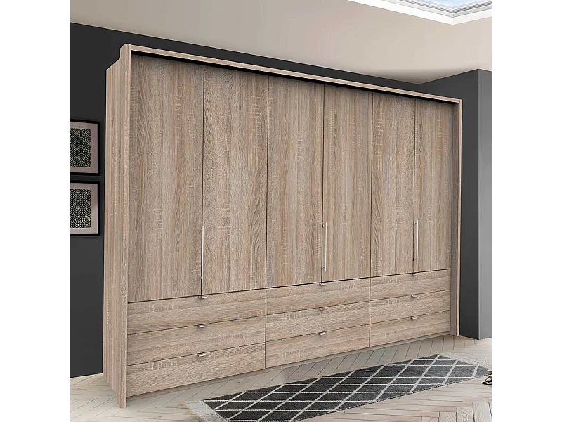 Kombi Kleiderschrank 3 türig mit Schubladen Eiche Sägerau