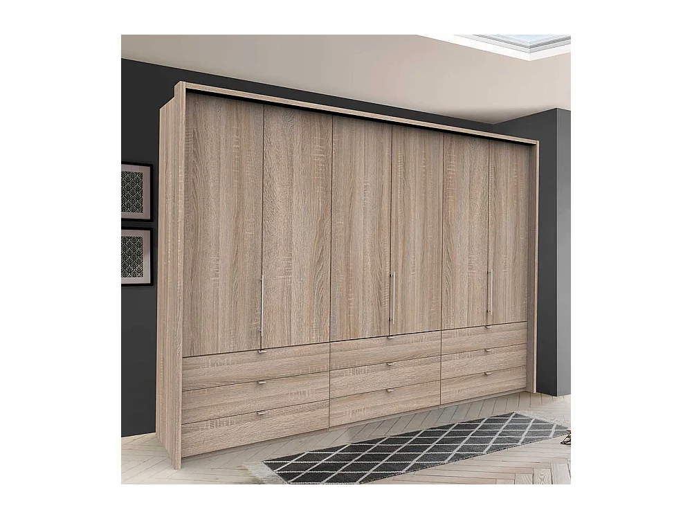 Kombi Kleiderschrank 3 türig mit Schubladen Eiche Sägerau