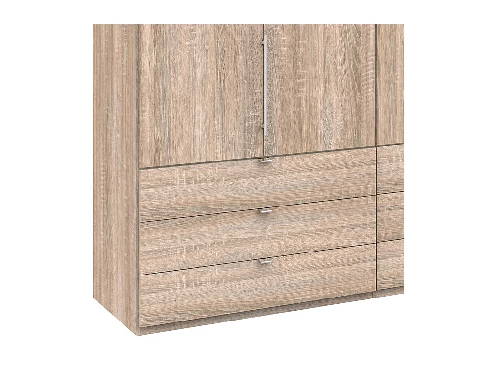 Kombi Kleiderschrank 3 türig mit Schubladen Eiche Sägerau