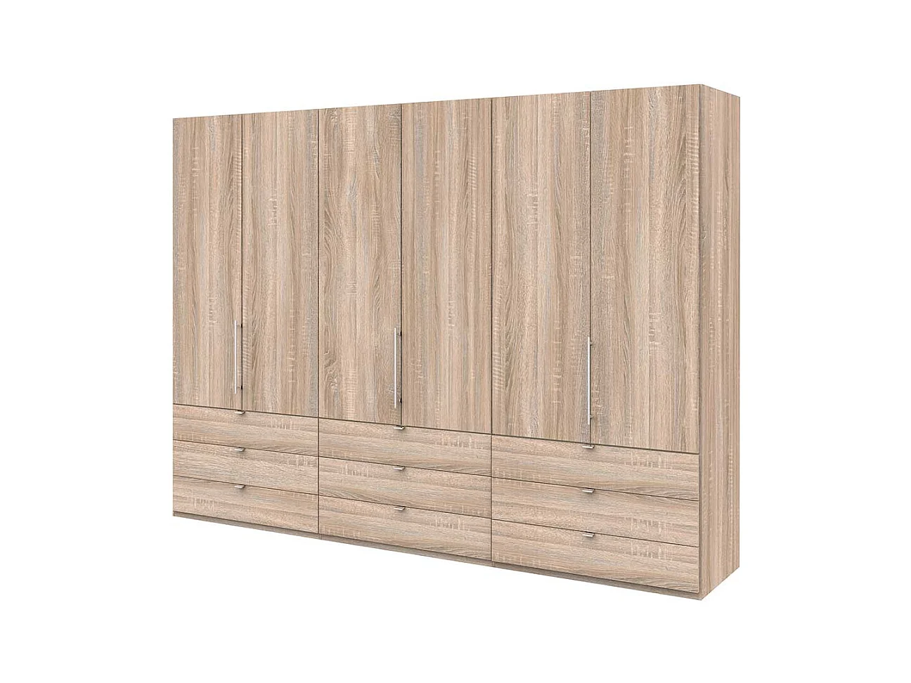 Kombi Kleiderschrank 3 türig mit Schubladen Eiche Sägerau