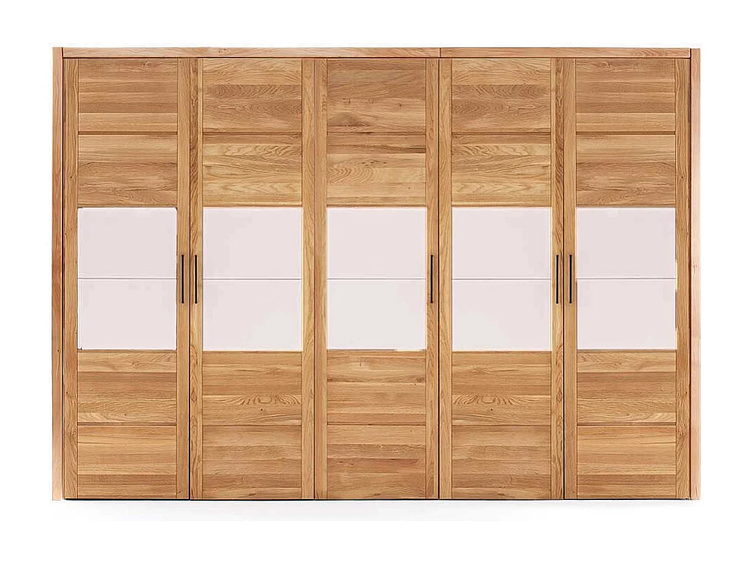 Schlafzimmerschrank massiv aus Wildeiche & Glas 5 Drehtüren