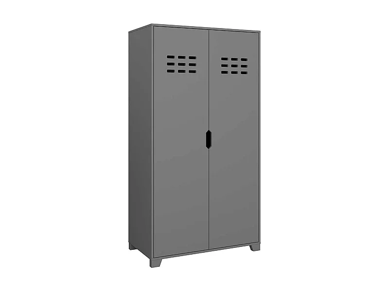 Kleiderschrank aus MDF Grau lackiert 2 Kleiderstangen