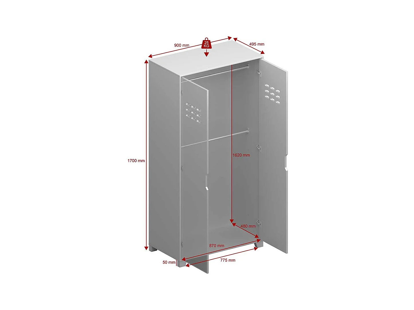 Kleiderschrank aus MDF Grau lackiert 2 Kleiderstangen