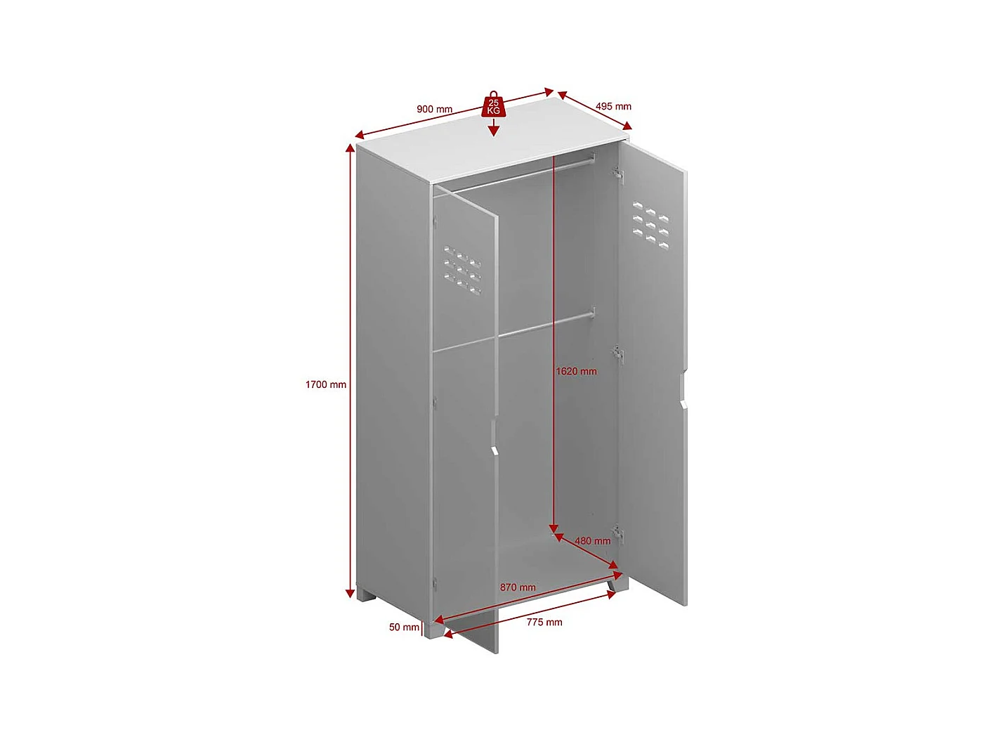 Kleiderschrank aus MDF Grau lackiert 2 Kleiderstangen
