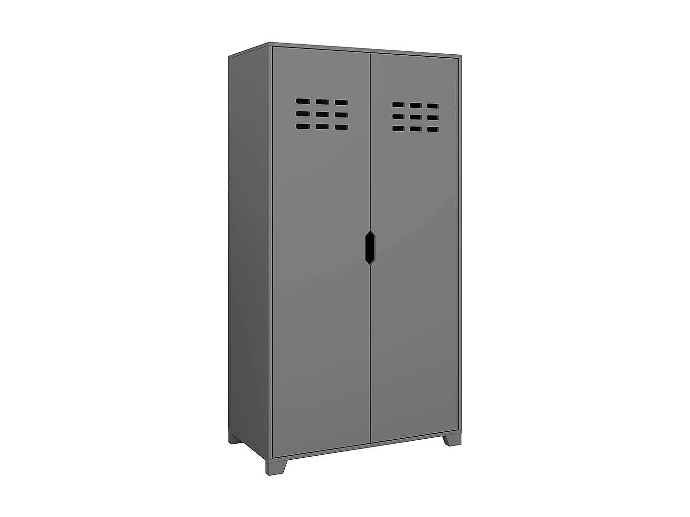 Kleiderschrank aus MDF Grau lackiert 2 Kleiderstangen