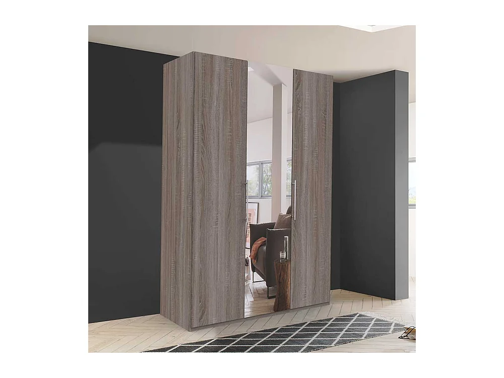 Kleiderschrank 2 türig mit Spiegel Eiche Trüffelfarben