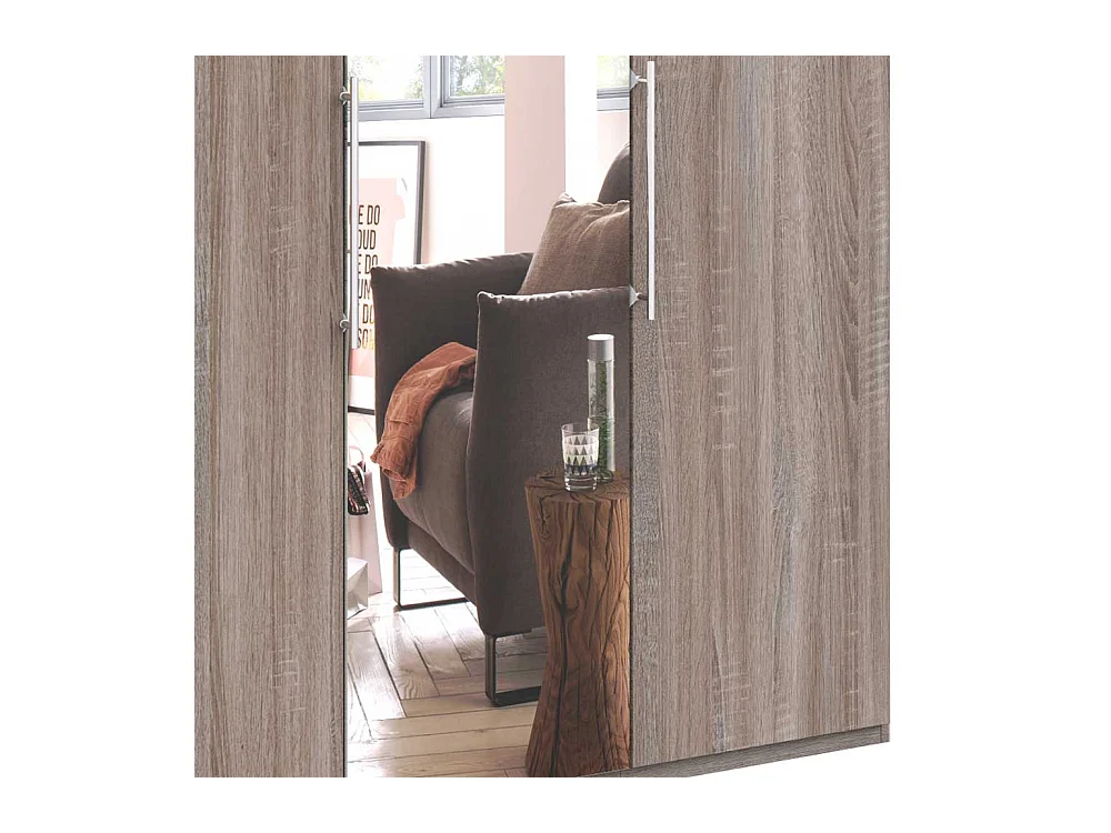 Kleiderschrank 2 türig mit Spiegel Eiche Trüffelfarben