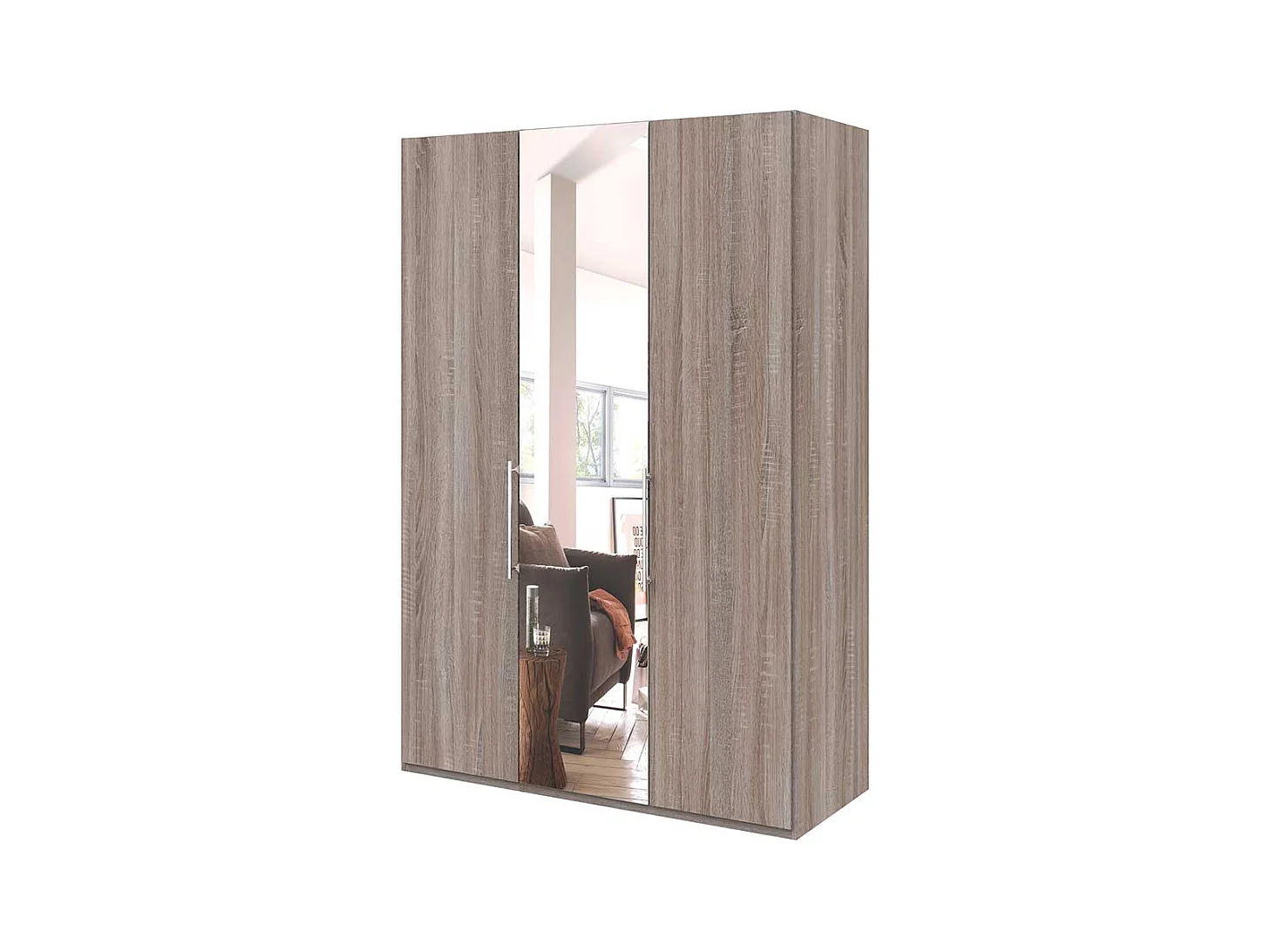 Kleiderschrank 2 türig mit Spiegel Eiche Trüffelfarben