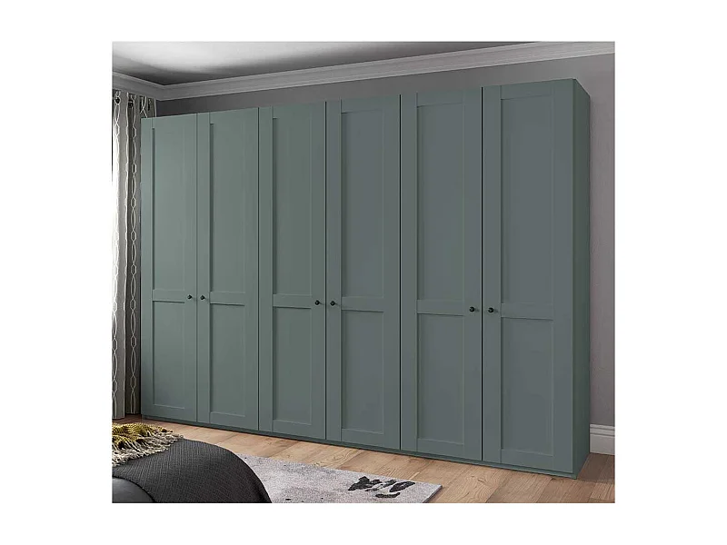 Landhausstil XL Kleiderschrank mit 6 Drehtüren Graugrün