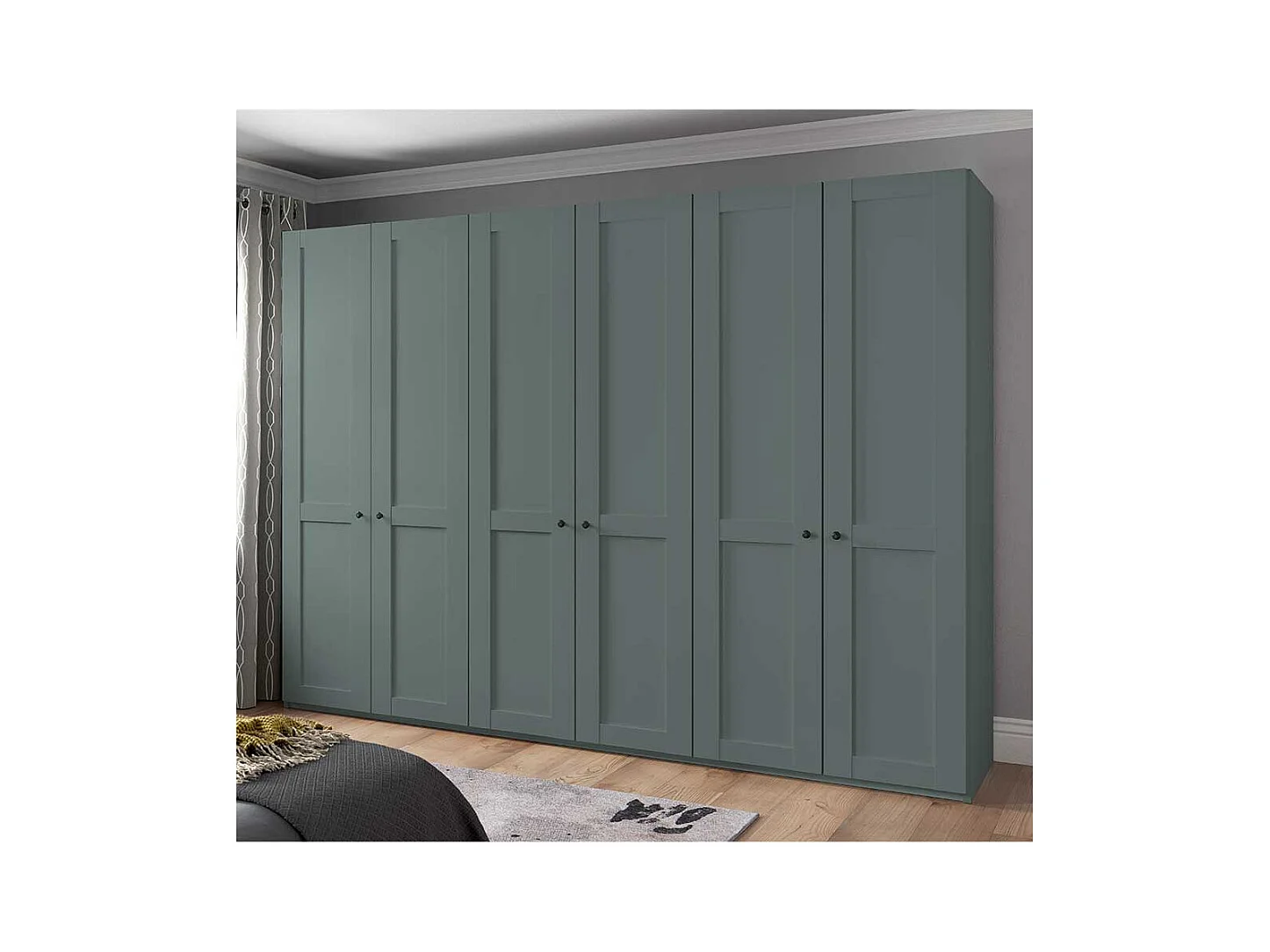 Landhausstil XL Kleiderschrank mit 6 Drehtüren Graugrün