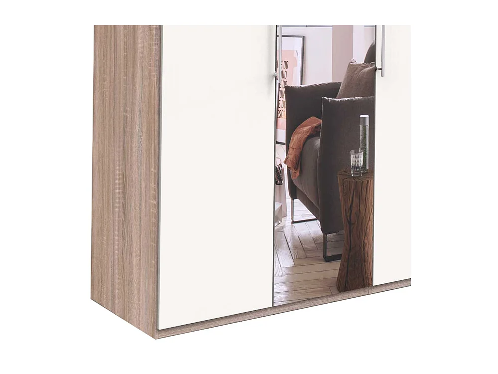 2 türiger Spiegel Kleiderschrank in Weiß Eiche und Sägerau foliert