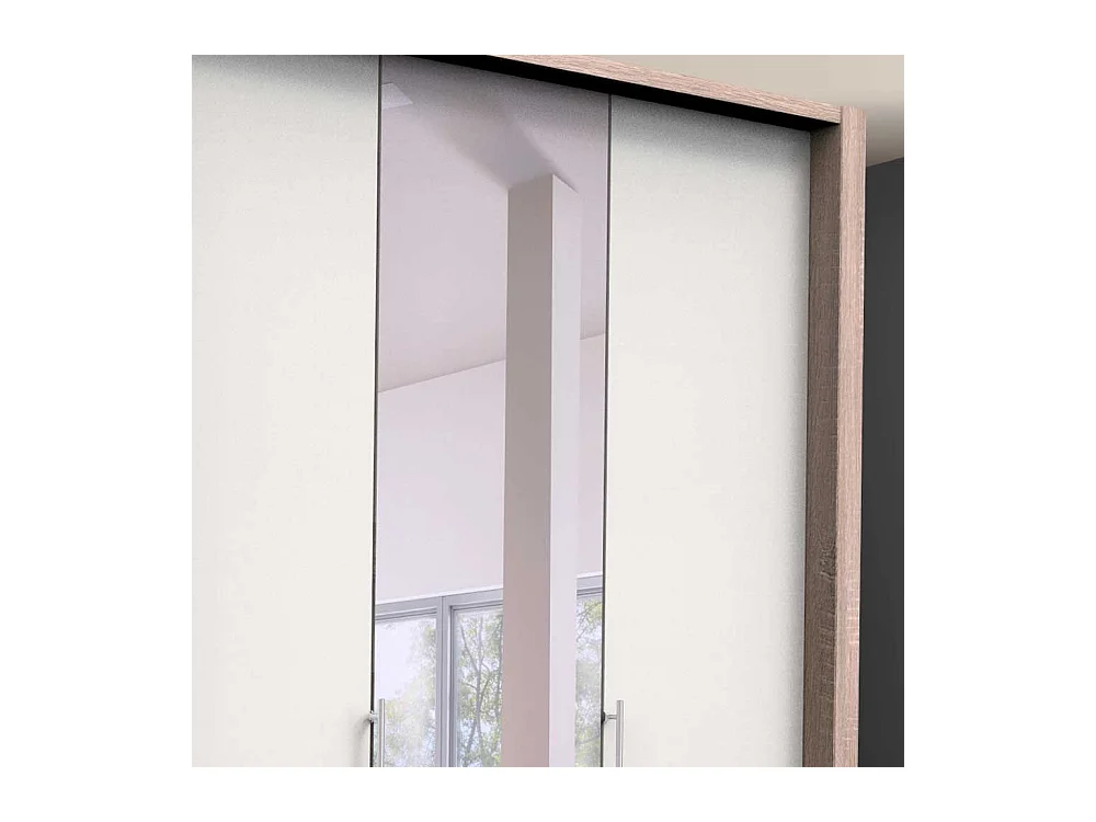 2 türiger Spiegel Kleiderschrank in Weiß Eiche und Sägerau foliert