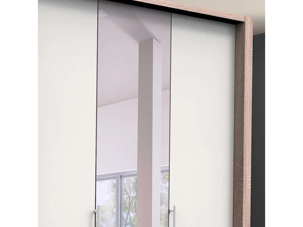2 türiger Spiegel Kleiderschrank in Weiß Eiche und Sägerau foliert