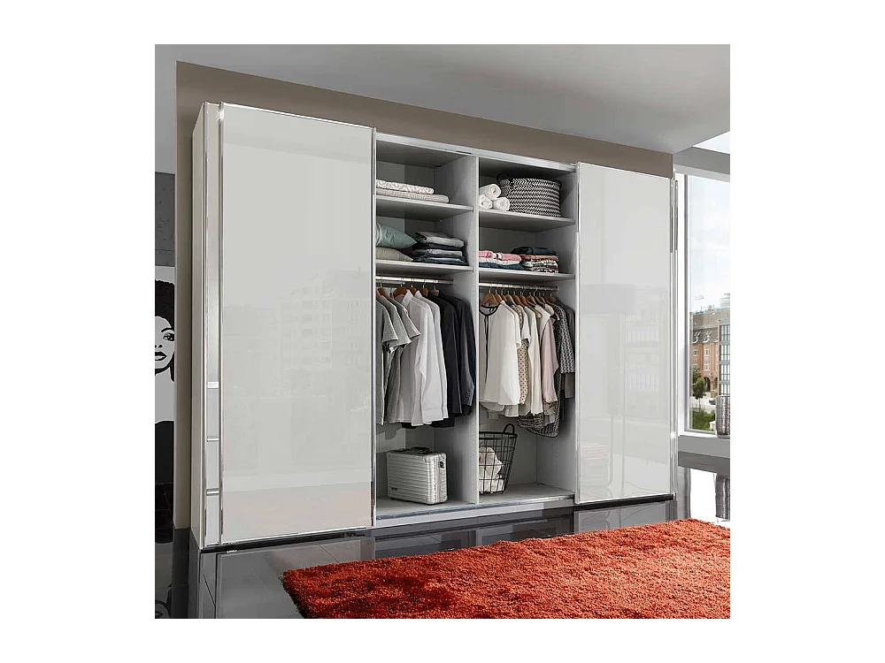 Schwebetürenkleiderschrank weiß Front glasbeschichtet Made in Germany