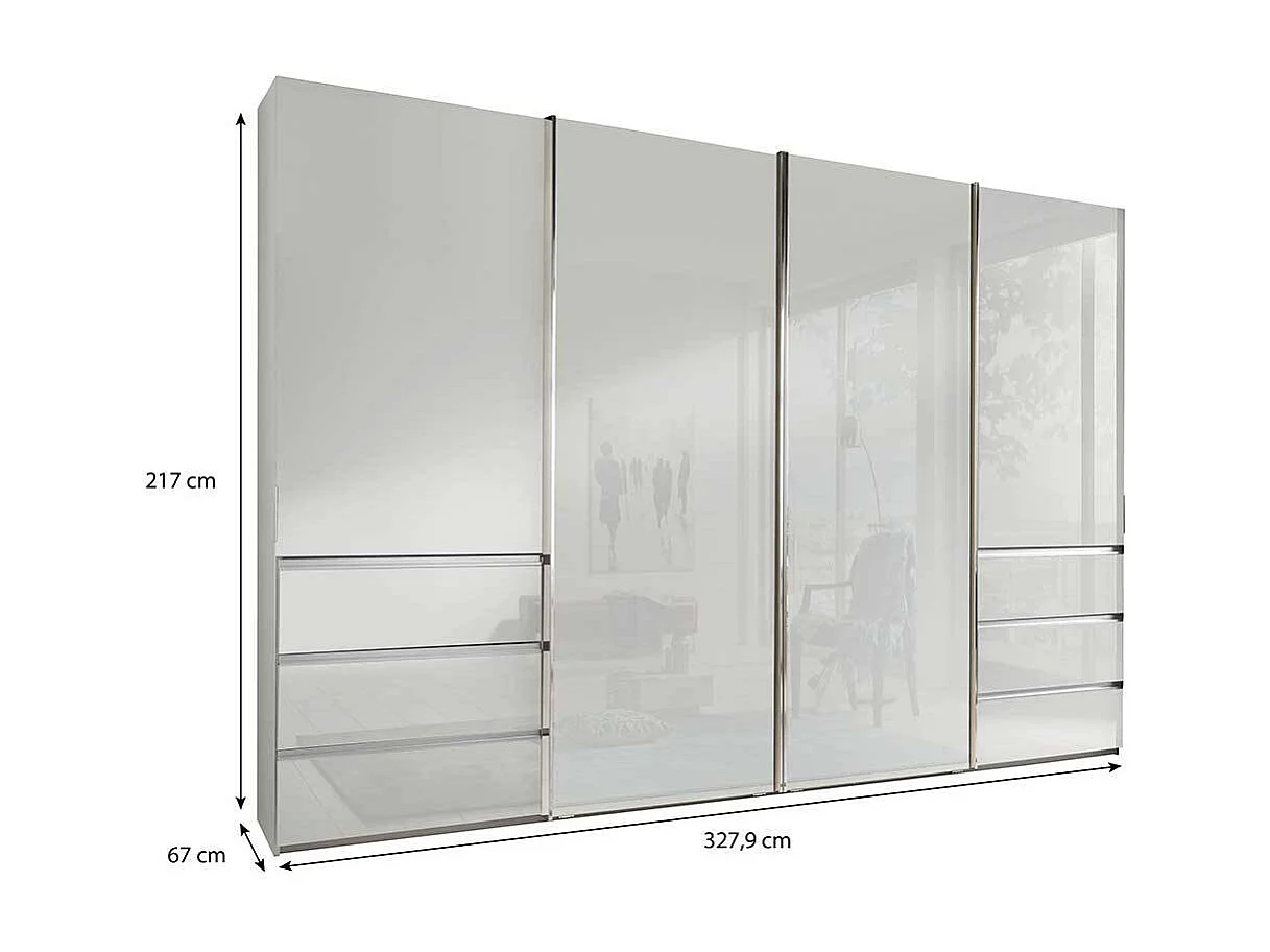 Schwebetürenkleiderschrank weiß Front glasbeschichtet Made in Germany