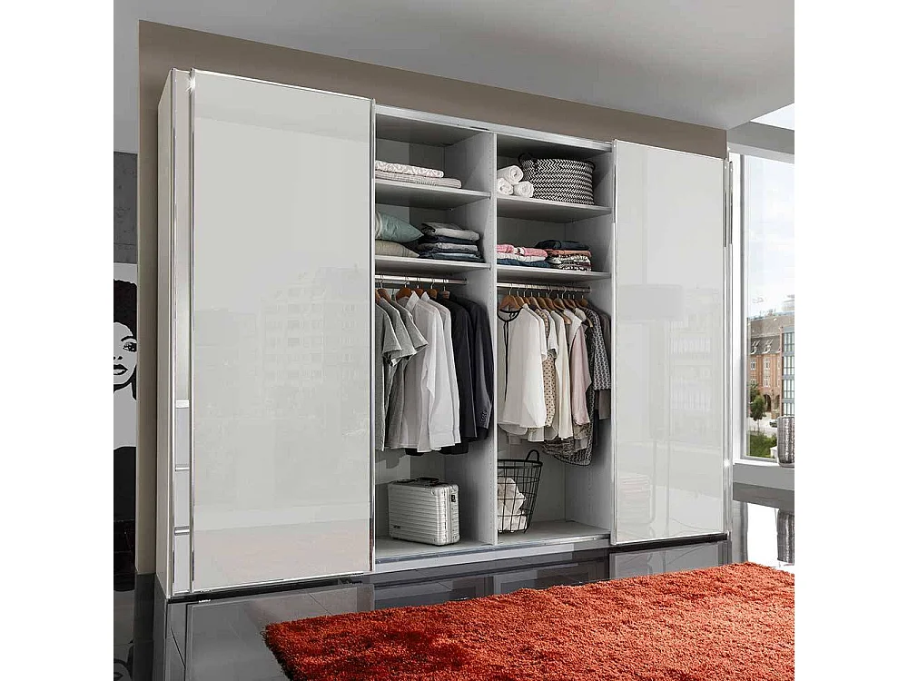 Schwebetürenkleiderschrank weiß Front glasbeschichtet Made in Germany