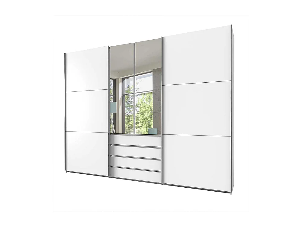 Weißer Kleiderschrank 300 cm in Weiß Dreh- und Schiebetüren