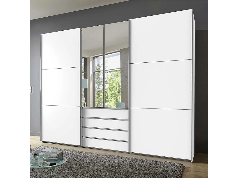 Weißer Kleiderschrank 300 cm in Weiß Dreh- und Schiebetüren