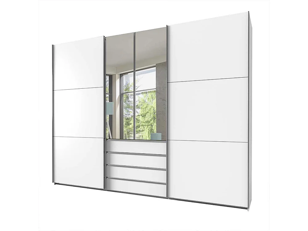 Weißer Kleiderschrank 300 cm in Weiß Dreh- und Schiebetüren