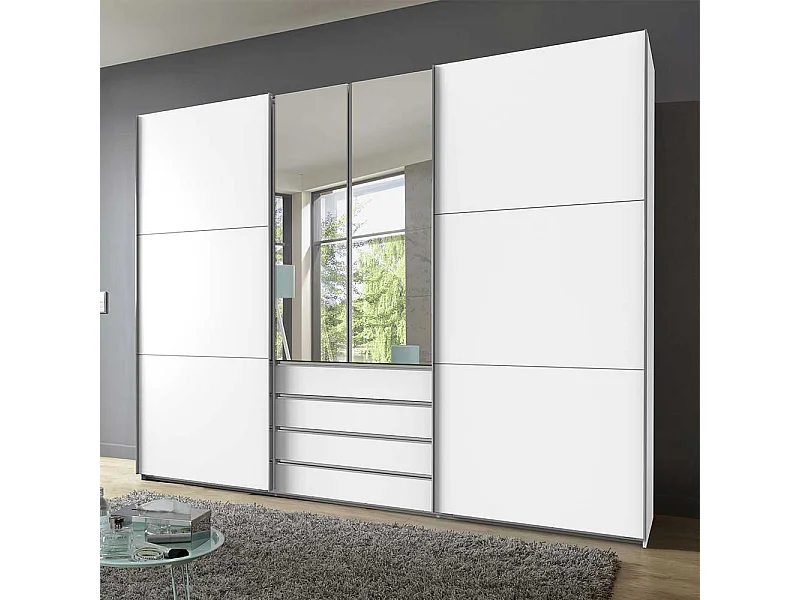 Weißer Kleiderschrank 300 cm in Weiß Dreh- und Schiebetüren