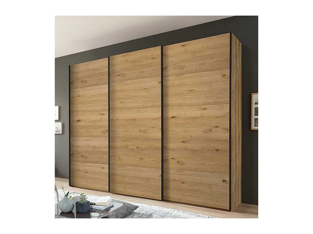 Gleittürenschrank in Wildeiche Bianco und Dunkelgrau 300 cm breit