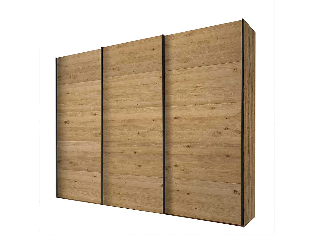 Gleittürenschrank in Wildeiche Bianco und Dunkelgrau 300 cm breit