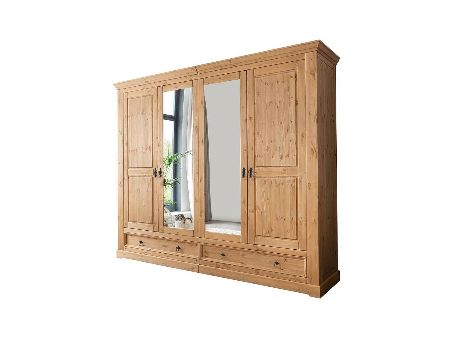 Kiefer Kleiderschrank in Eichefarben gebeizt und geölt zwei Spiegeltüren