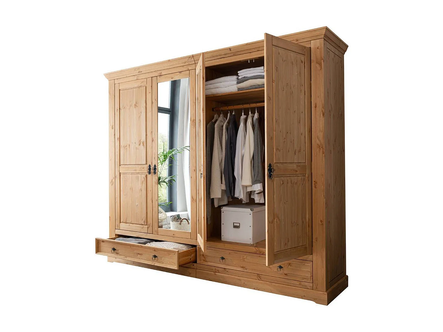 Kiefer Kleiderschrank in Eichefarben gebeizt und geölt zwei Spiegeltüren