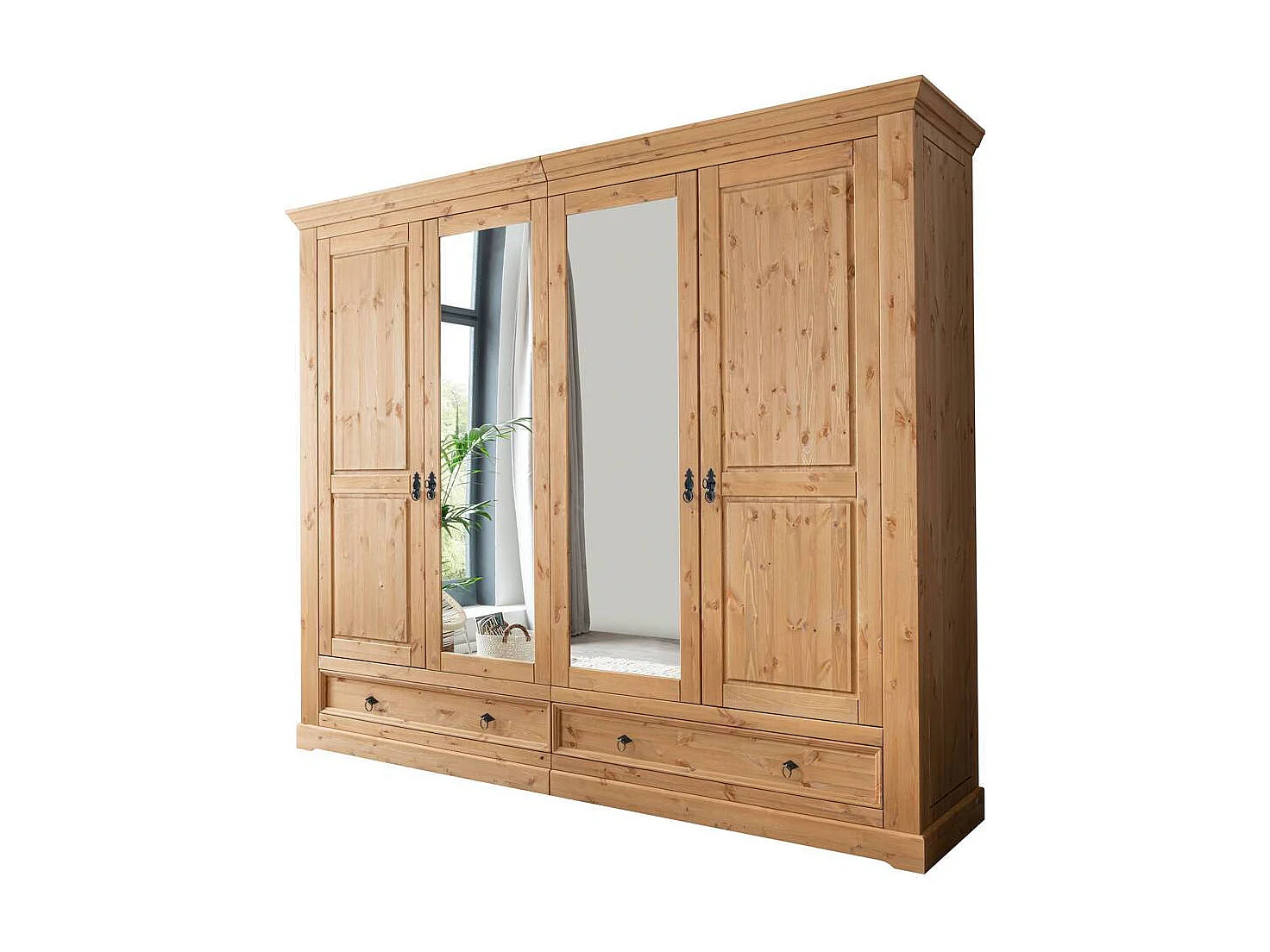 Kiefer Kleiderschrank in Eichefarben gebeizt und geölt zwei Spiegeltüren