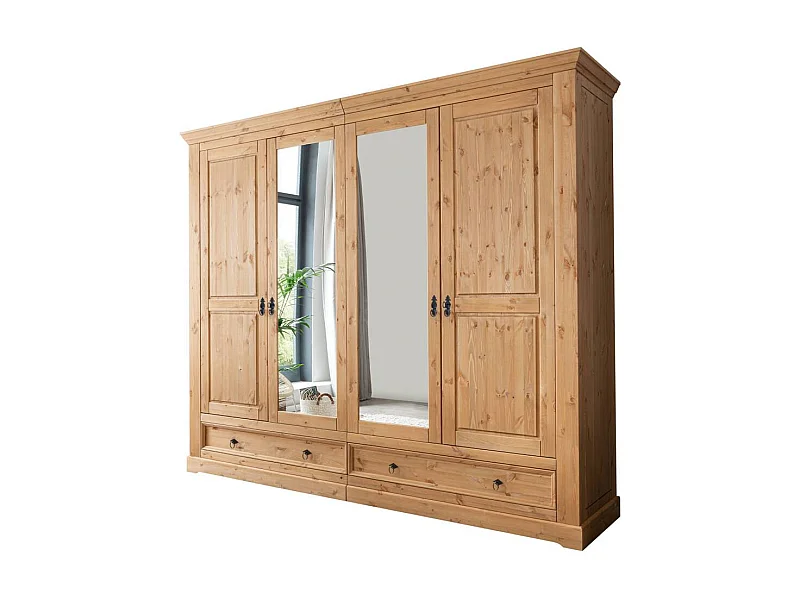 Kiefer Kleiderschrank in Eichefarben gebeizt und geölt zwei Spiegeltüren