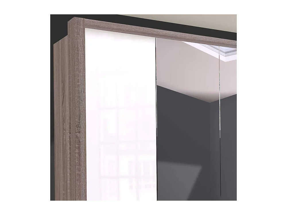 Schlafzimmerschrank in Weiß und Eiche Trüffelfarben Spiegel