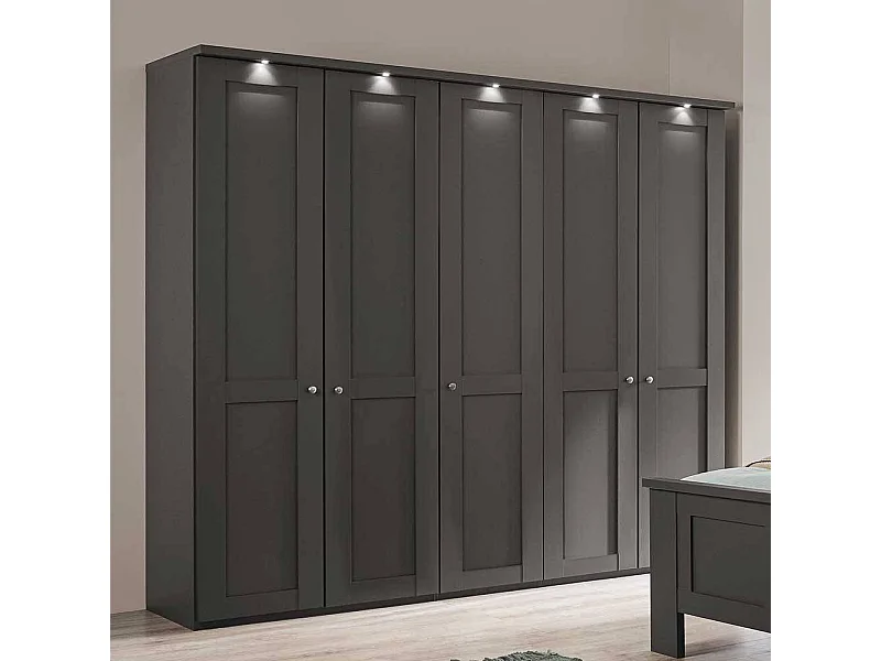 Dunkelgrauer Kleiderschrank im Landhausstil wahlweise mit LED Beleuchtung