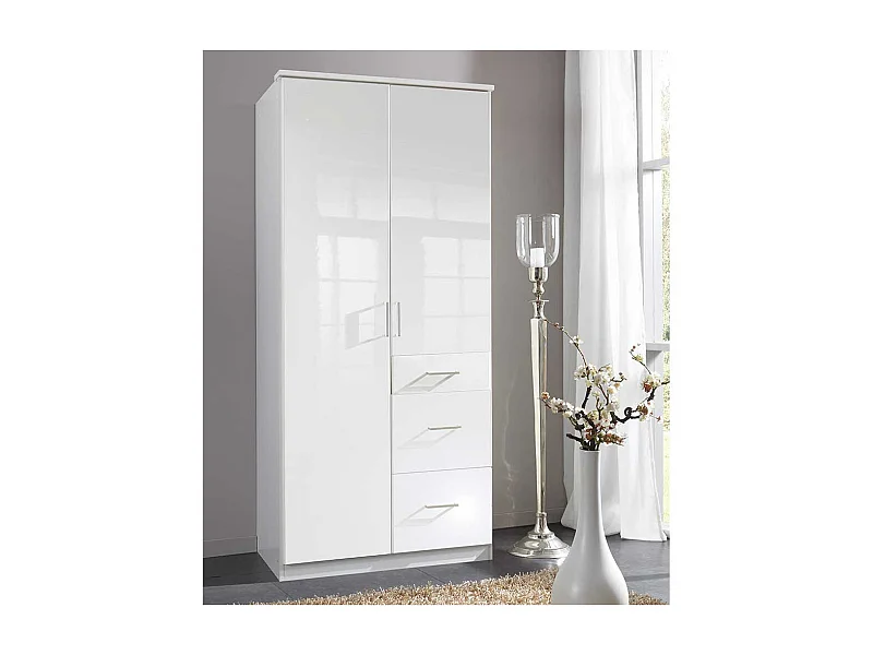Jugend Kleiderschrank Weiß Hochglanz Front drei Schubladen