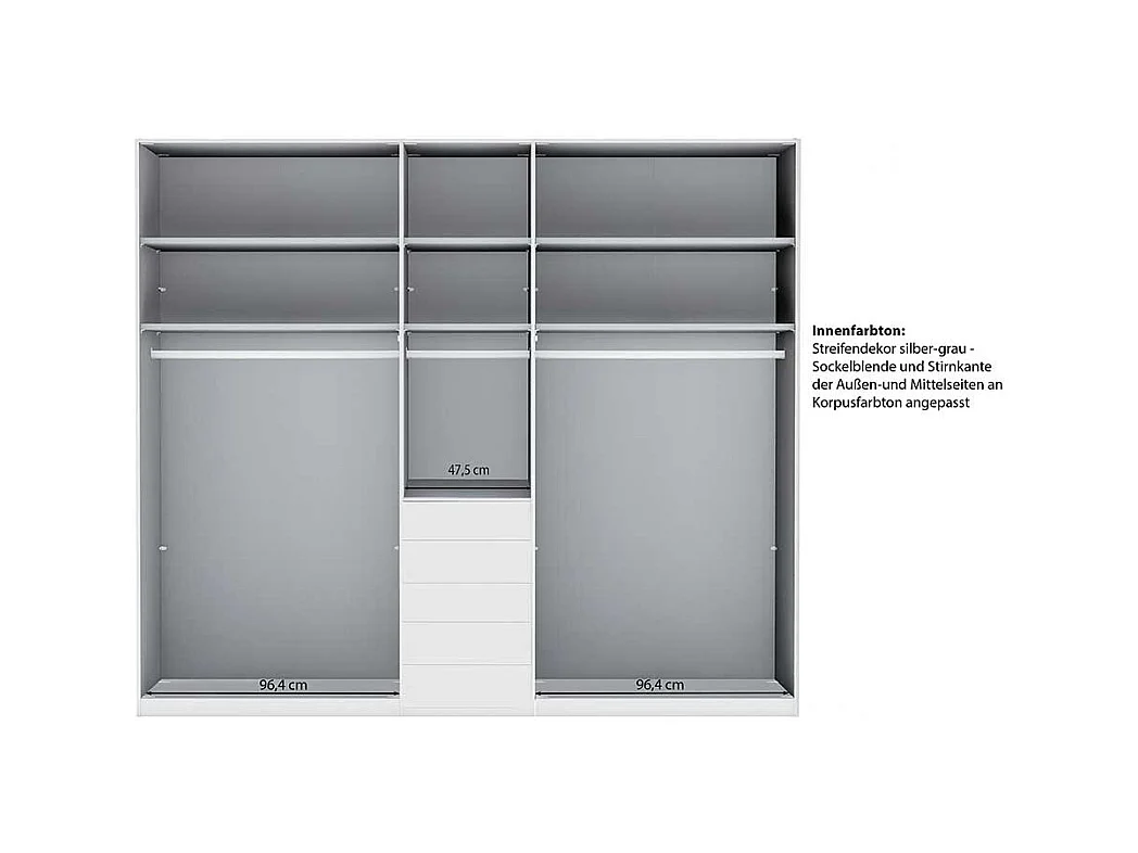 Kleiderschrank Schlafzimmerkleiderschrank mit fünf Schubladen in Hellgrau