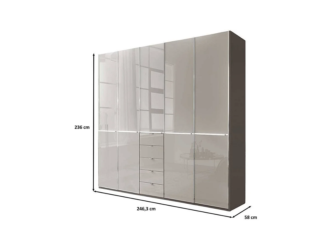 Kleiderschrank Schlafzimmerkleiderschrank mit fünf Schubladen in Hellgrau