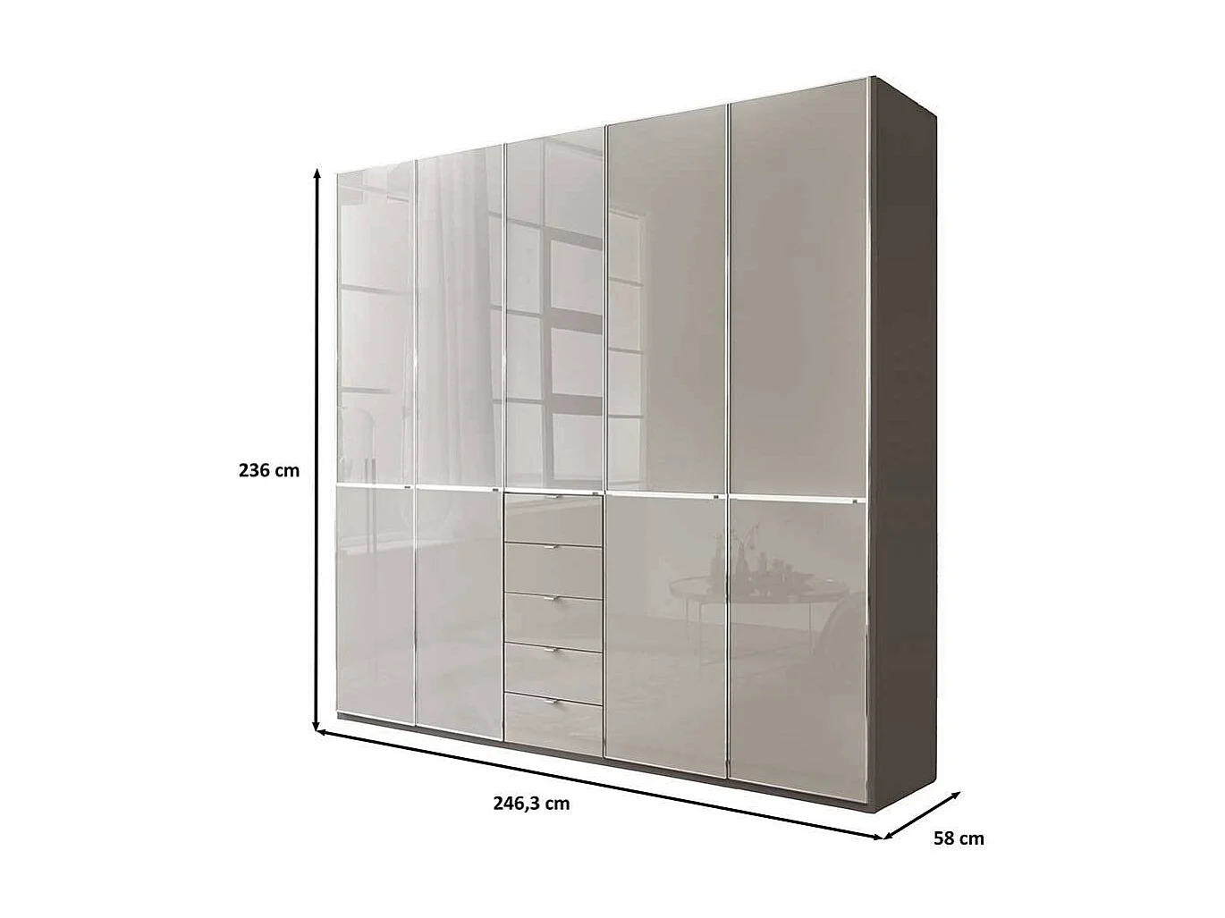 Kleiderschrank Schlafzimmerkleiderschrank mit fünf Schubladen in Hellgrau