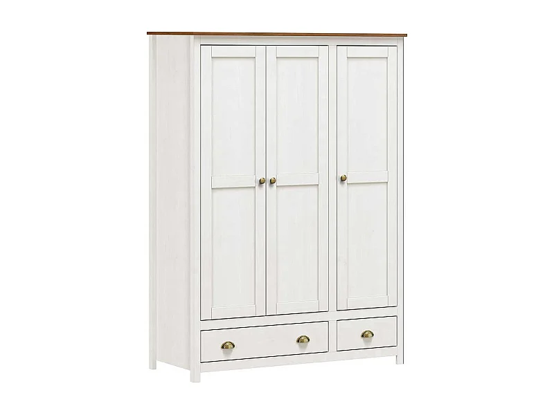 Kleiderschrank Kiefer Weiß Landhaus mit zwei Schubladen 185 cm hoch