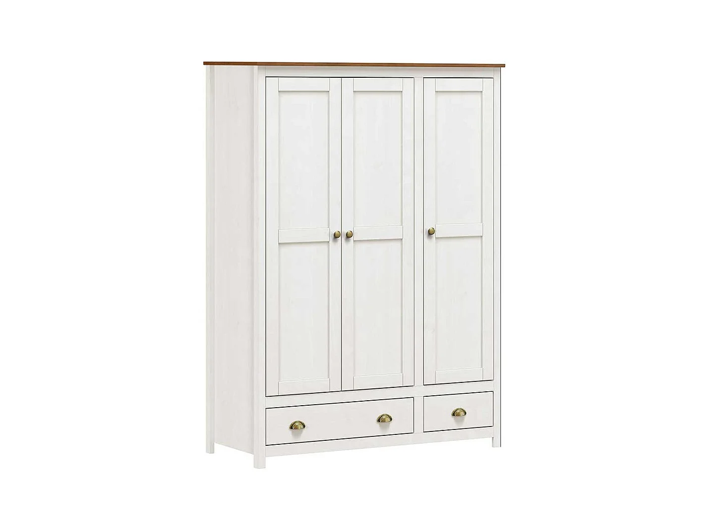 Kleiderschrank Kiefer Weiß Landhaus mit zwei Schubladen 185 cm hoch