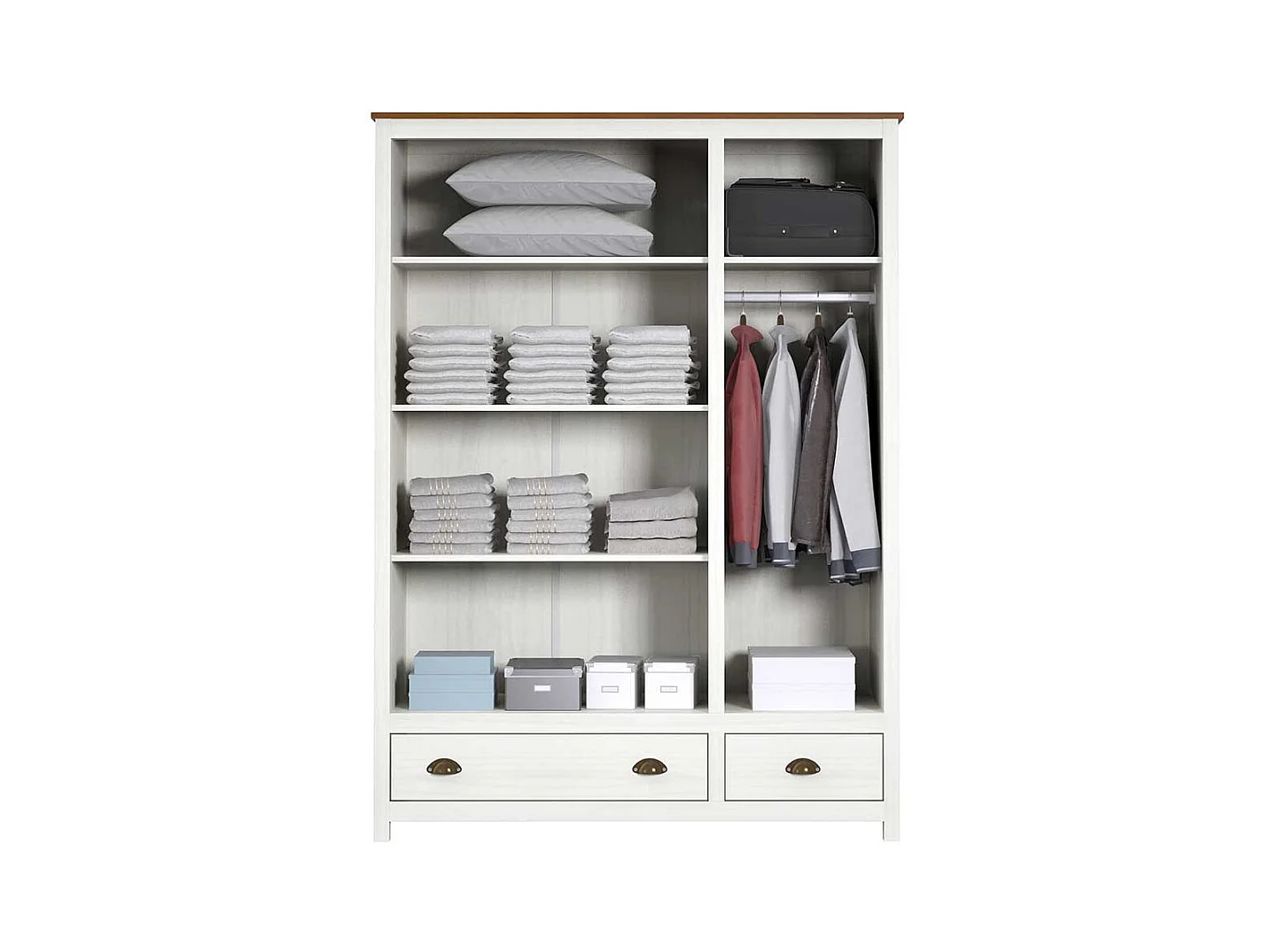 Kleiderschrank Kiefer Weiß Landhaus mit zwei Schubladen 185 cm hoch