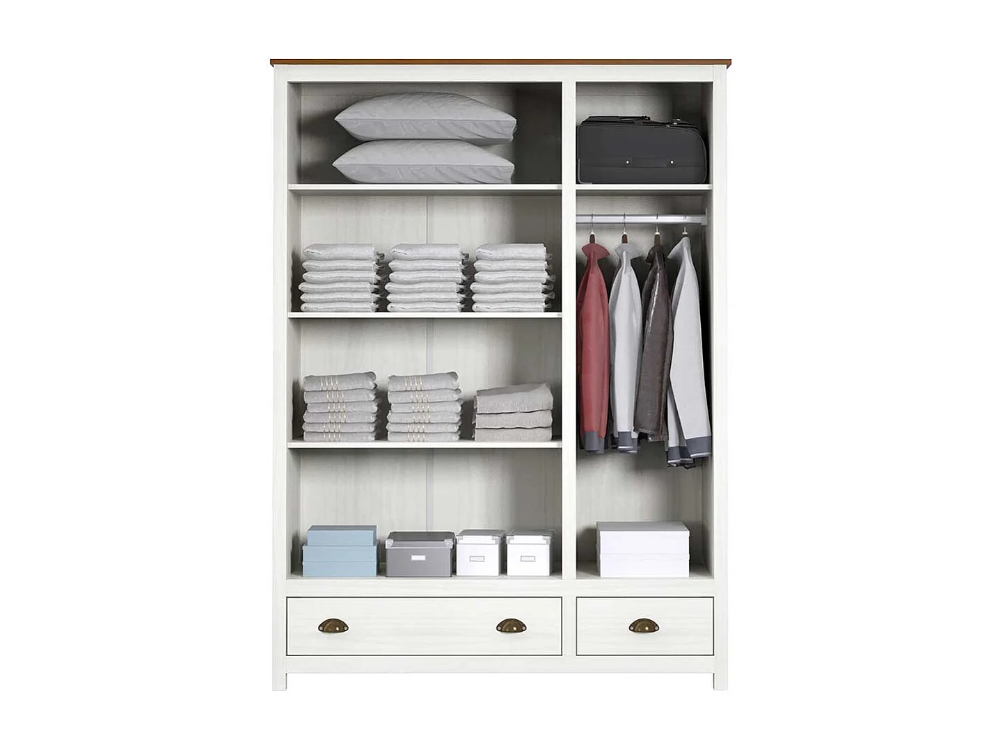 Kleiderschrank Kiefer Weiß Landhaus mit zwei Schubladen 185 cm hoch