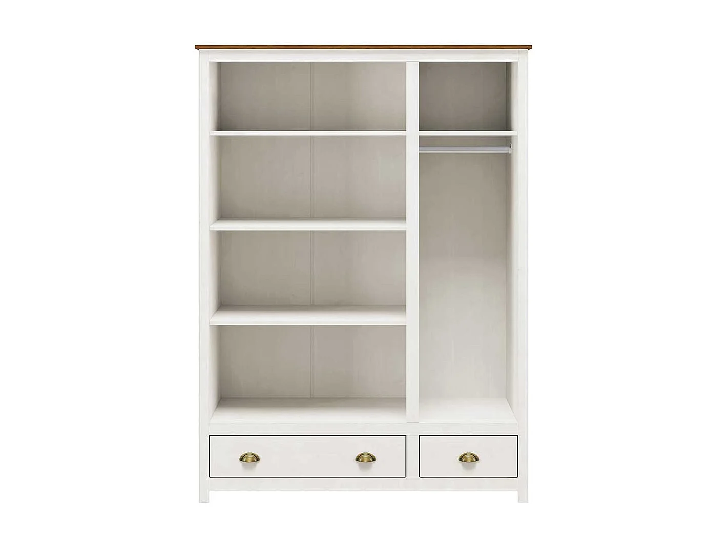 Kleiderschrank Kiefer Weiß Landhaus mit zwei Schubladen 185 cm hoch