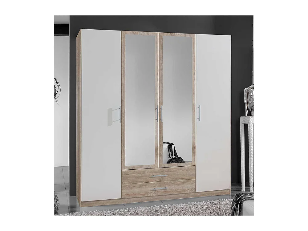 Kleiderschrank zweifarbig mit Spiegeltüren und Schubladen Made in Germany