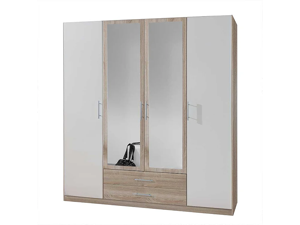 Kleiderschrank zweifarbig mit Spiegeltüren und Schubladen Made in Germany