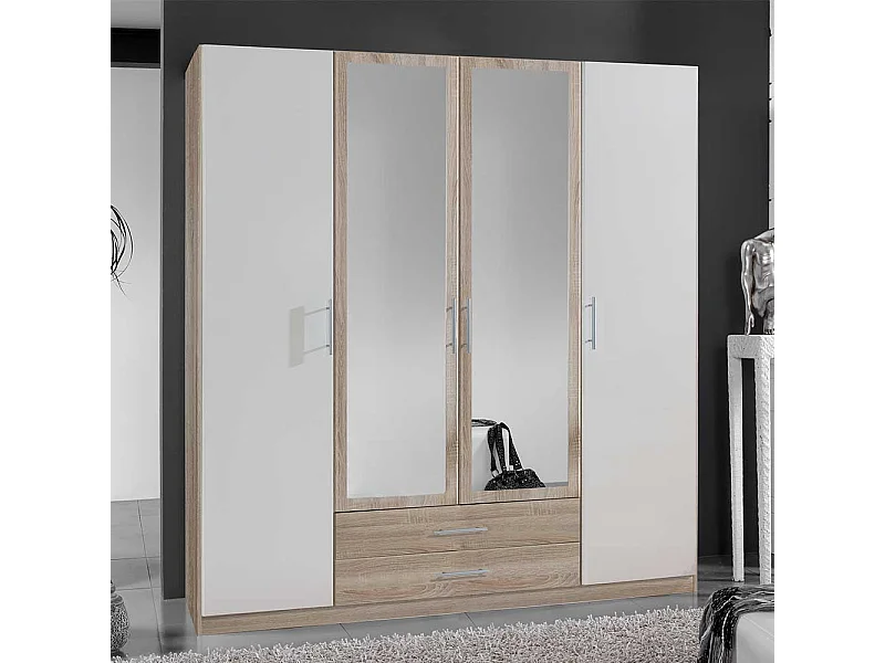 Kleiderschrank zweifarbig mit Spiegeltüren und Schubladen Made in Germany