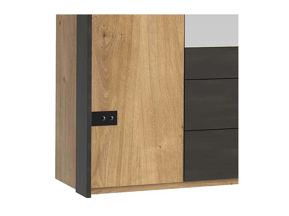 Kleiderschrank mit Spiegeln in Plankeneiche Holzoptik Schwarzgrau