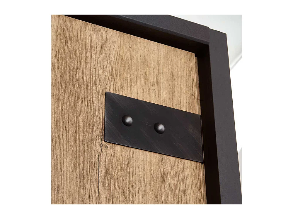 Kleiderschrank mit Spiegeln in Plankeneiche Holzoptik Schwarzgrau