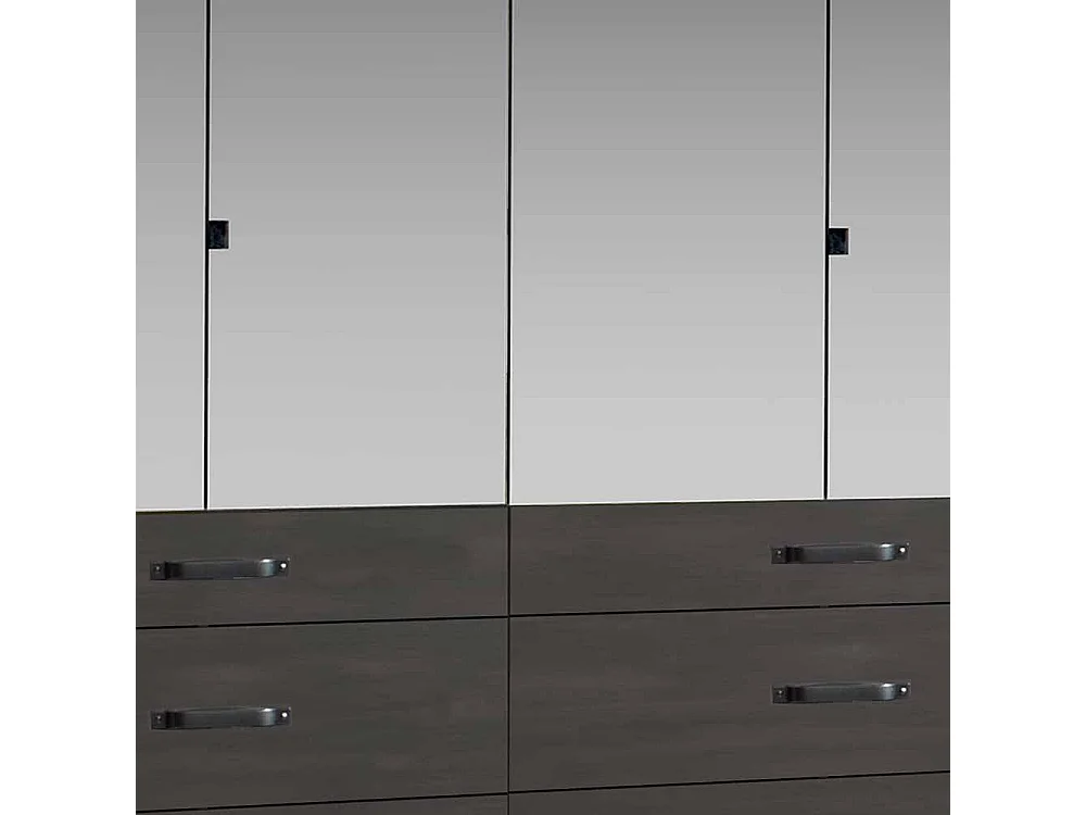 Kleiderschrank mit Spiegeln in Plankeneiche Holzoptik Schwarzgrau